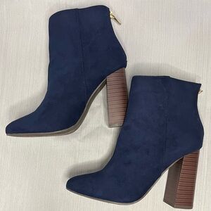 JustFab Blue Ankle Booties with Wooden Block Heel